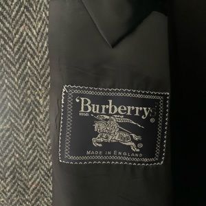 Vintage Burberry wool men's coat; grey and black tweed